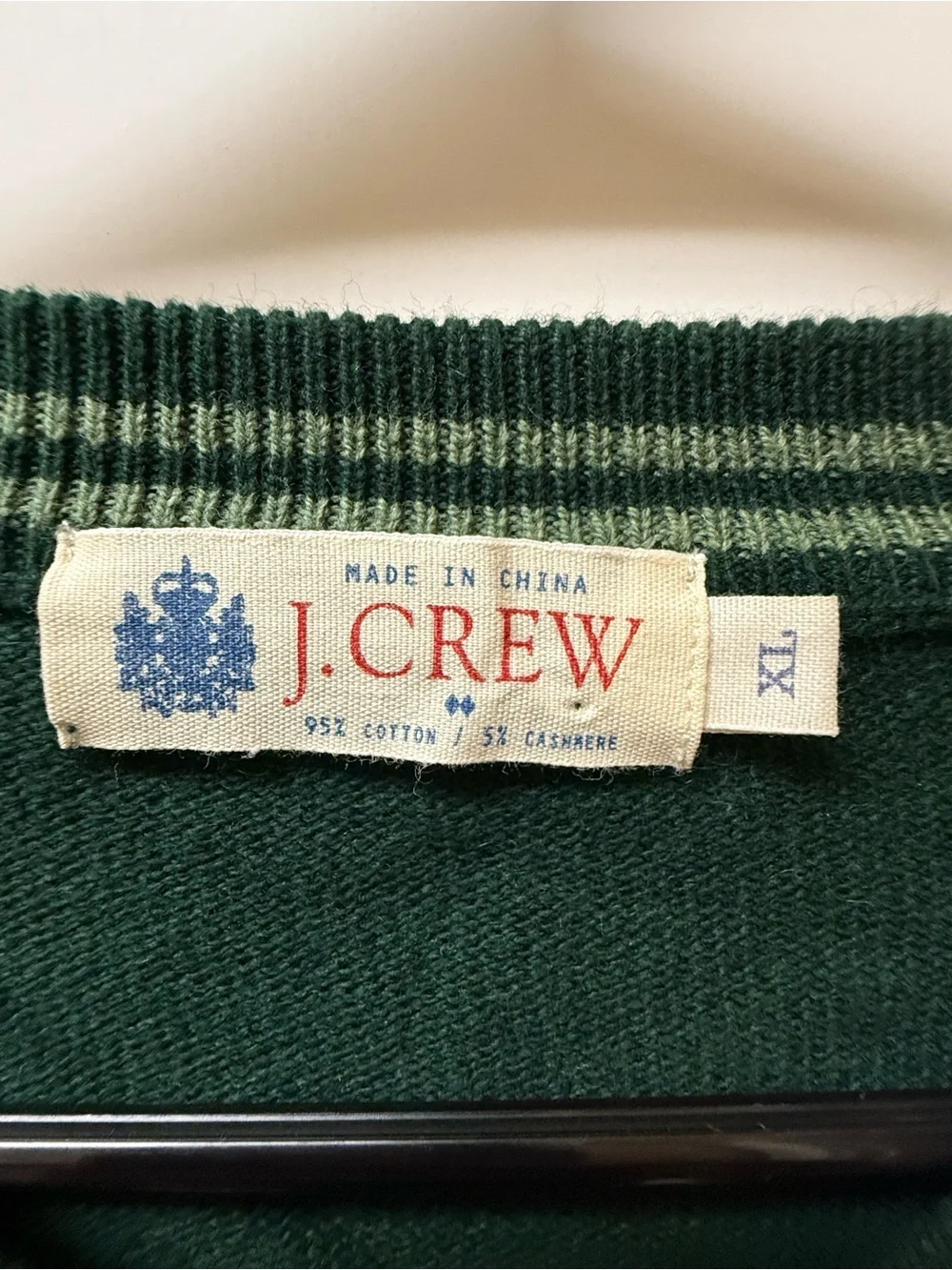 J.Crew Men’s Green Cotton Cashmere V-Neck Sweater Size XL